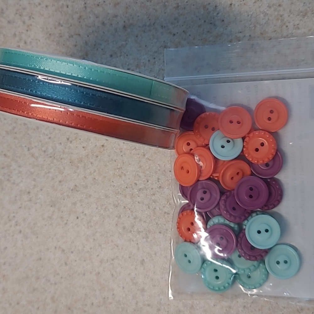 Stampin'Up! Sycamore Street Pack 3 Rolls Ribbon & 36 Buttons Retired 3 Colors